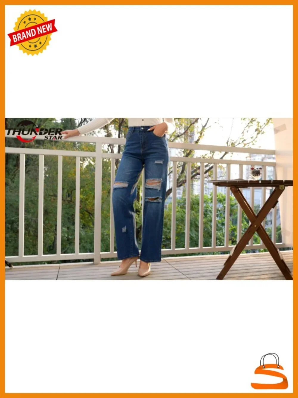 High Waisted Wide Leg Jeans Stretchy Distressed Denim Pants